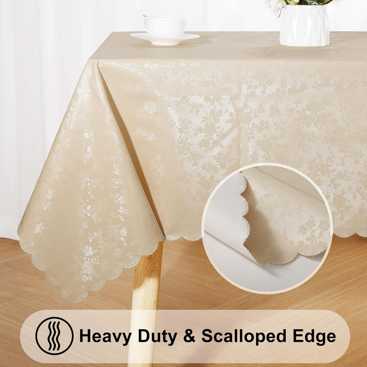 Smiry Rectangle Table Cloth, Waterproof Heavy Duty Vinyl Tablecloths, Wipeable Washable Table Cover for Kitchen and Dining Room (Beige, 60" X 84")