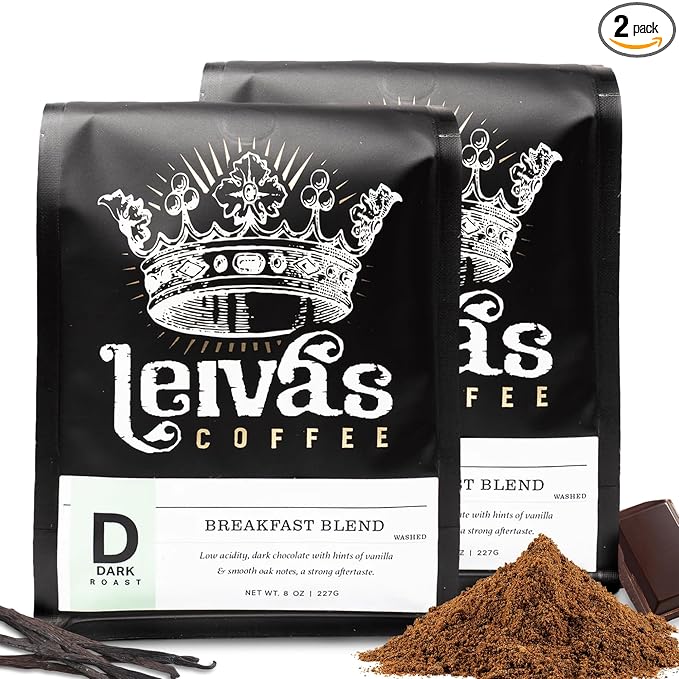 LEIVA'S COFFEE - Ground Dark Roast - Breakfast Blend - Bold, Full-Bodied Flavor - Energizing and Satisfying - 8oz