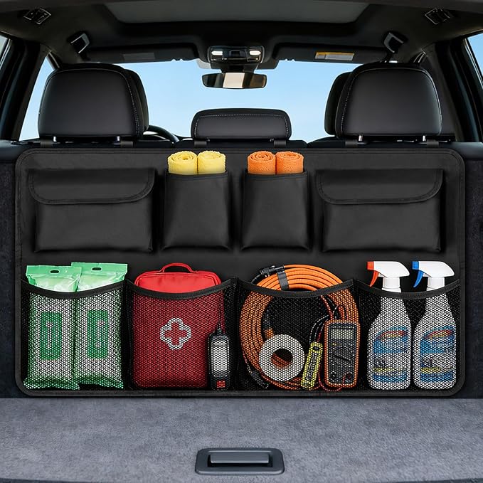 Car Trunk Organizer, Car Storage Bag with 8 Pockets, Car Organizers and Storage, Large Capacity Backseat Hanging Organizer for Car, SUV, Truck, MPV
