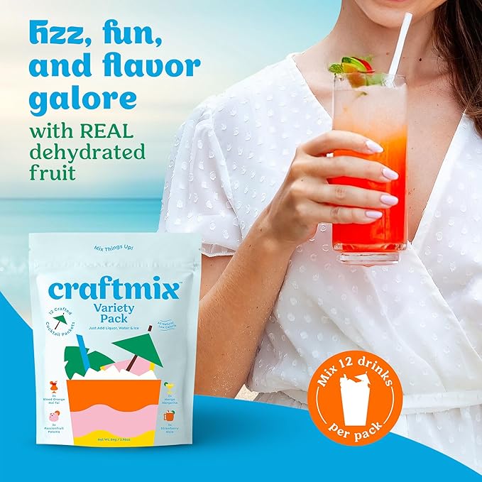 Craftmix Variety Pack Cocktail & Mocktail Drink Mixer, Skinny Mixes - Water Flavoring Packets - Made With Real Fruit - Vegan Low-Carb, Low-Sugar, Non-GMO, Dairy Free, Gluten Free, 12 Pack