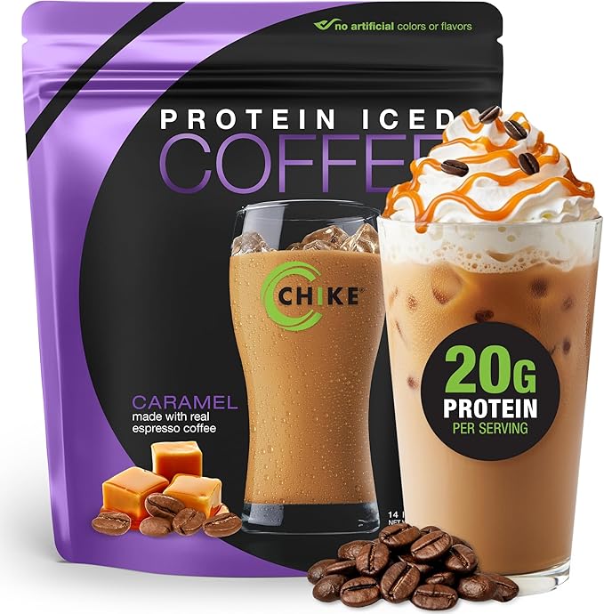 Chike Caramel High Protein Iced Coffee, 20 G Protein, 2 Shots Espresso, 1 G Sugar, Keto Friendly and Gluten Free, 14 Servings (14.3 Ounce)