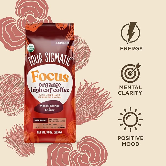 Four Sigmatic Organic High Caffeine Lion's Mane Ground Coffee, 10 OZ