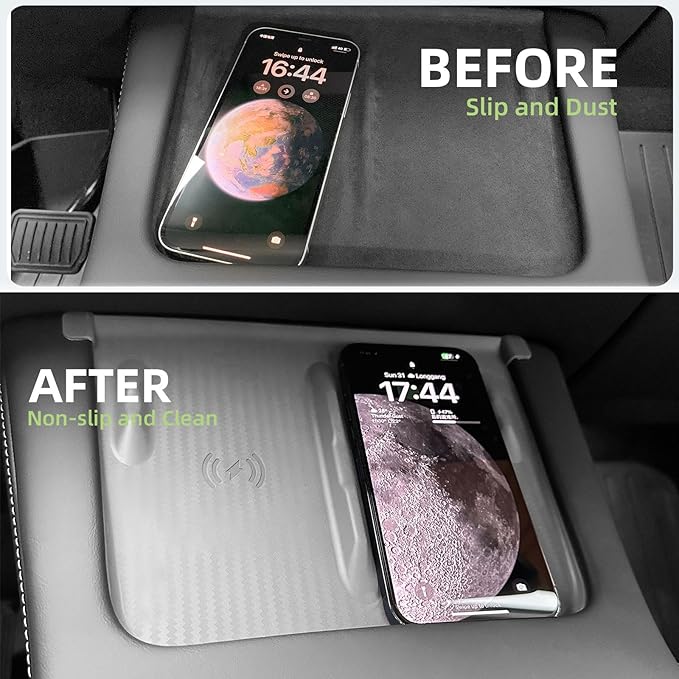 WinDu Center Console Wireless Charging Mat for Tesla Model 3 Model Y, Non-Slip Waterproof Silicone Mat Charging Protective Pad for Tesla Accessories Model 3 (2021-2023) and Model Y (2021-2024),Gray