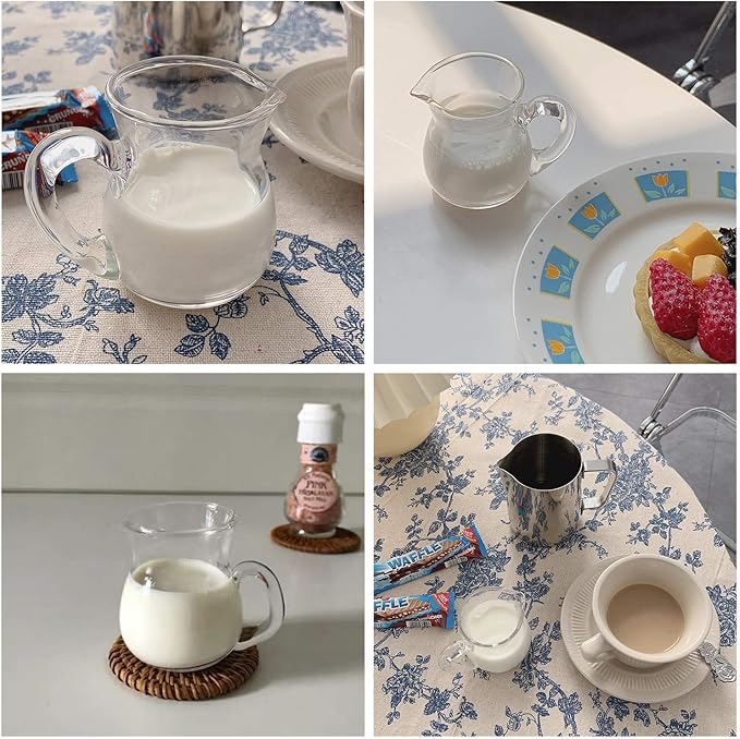 DGQ Classic Glass Creamer Pitcher with Handle 4oz Pack of 2 Milk Pourer Mini Creamer for Coffee Tea Maple Syrup Serving