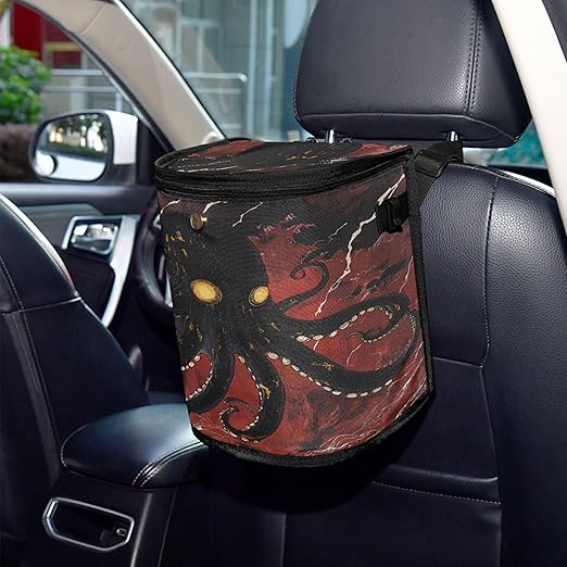 MNSRUU Car Trash Can with Lid, Black Octopus Car Trash Bag Hanging Organizers and Storage for Front Back Seat, Leak-Proof Trash Bin