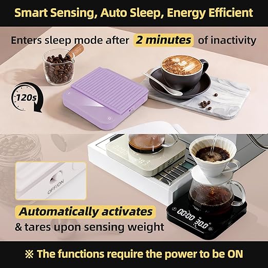 ShanSon Mini Coffee Scale with Timer,0.1g High Precision Espresso Scale,2kg/0.1g Digital Kitchen Scale with Flow Rate,USB-C Rechargeable,Waterproof Surface,Auto Timer for Pour Over & Espresso,Purple