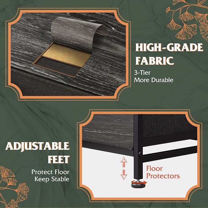 WLIVE 9-Drawer Dresser, Fabric Storage Tower for Bedroom, Entryway, Closet, Tall Chest Organizer Unit with Fabric Bins, Steel Frame, Wood Top, Easy Pull Handle, Charcoal Black Wood Grain Print