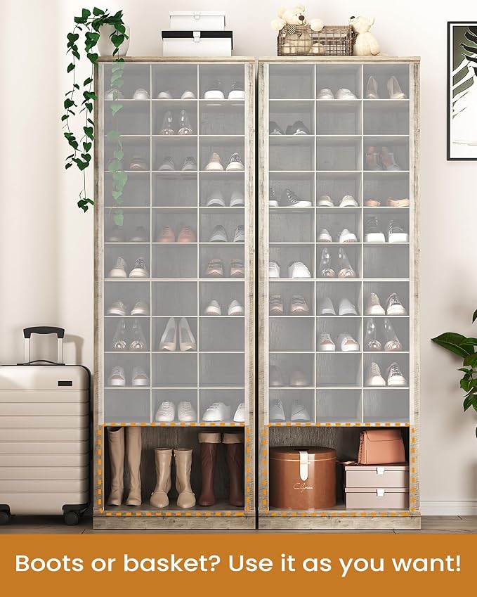 Hzuaneri 11 Tiers Shoe Storage Cabinet, Tall Shoes Cabinet with Cubby, Freestanding Wooden Shoe Organizer, 30-33 Pairs, Shoes Cubby Organizer for Entryway, Bedroom, Greige SR02005B