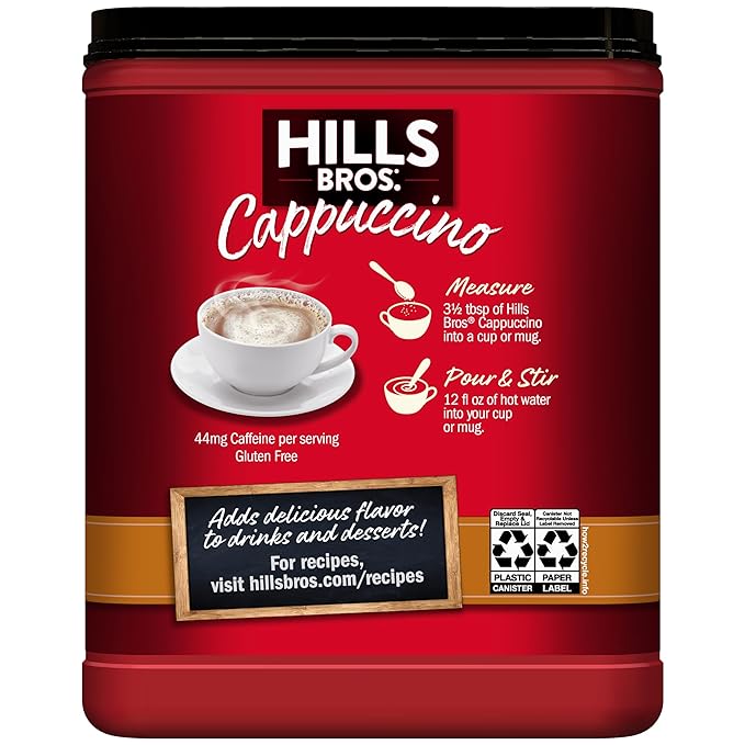 Hills Bros. Cappuccino Mix – Rich, Frothy Coffeehouse-Tasting Instant Drink Mix – Quick and Easy Preparation – Perfect for Hot & Iced Drinks & Creaming Coffee – Rich Variety Pack, 1 Pack of 14oz