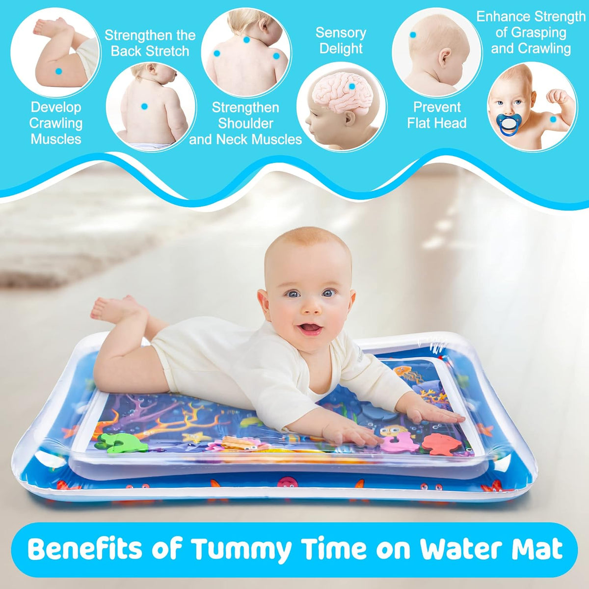 Tummy Time Water Mat for Babies | Inflatable Sensory Play Mat for Infants (3–12 Months), Baby Gift Idea