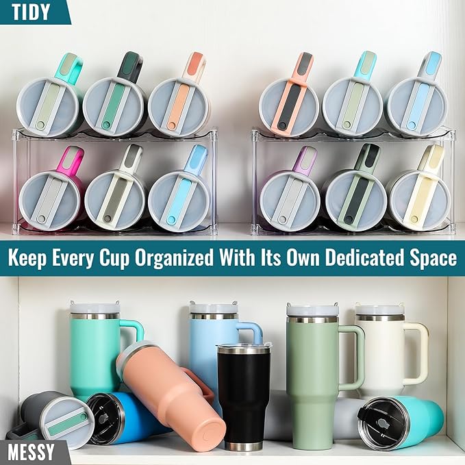 Design for Stanley 40 OZ & Large Bottles & Tumblers with Handle, Acrylic Water Bottle Organizer - Stackable Clear Wine Rack, Cup Holder for Home Kitchen Pantry Shelf Countertop Cabinet, 2 Tier Hold 6