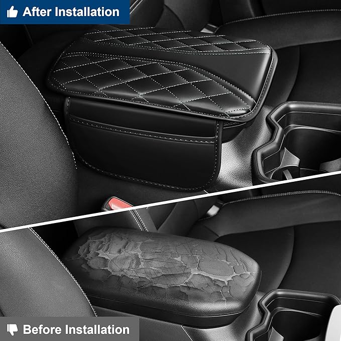 Car Center Console Cover Fit for Volkswagen CC Waterproof Console Cover with 2 Storage Bags Leather Armrest Cover Scratch & Wear Resistant(Redline)