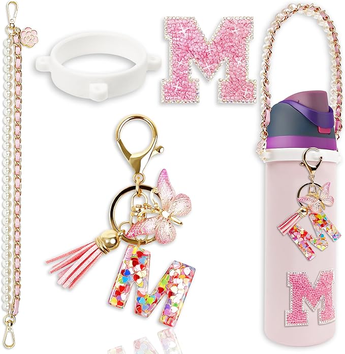 Letter Handle Strap Accessories with Cute Initial Charm Compatible with Owala Water Bottle 24oz 32oz 40oz Owala Kids