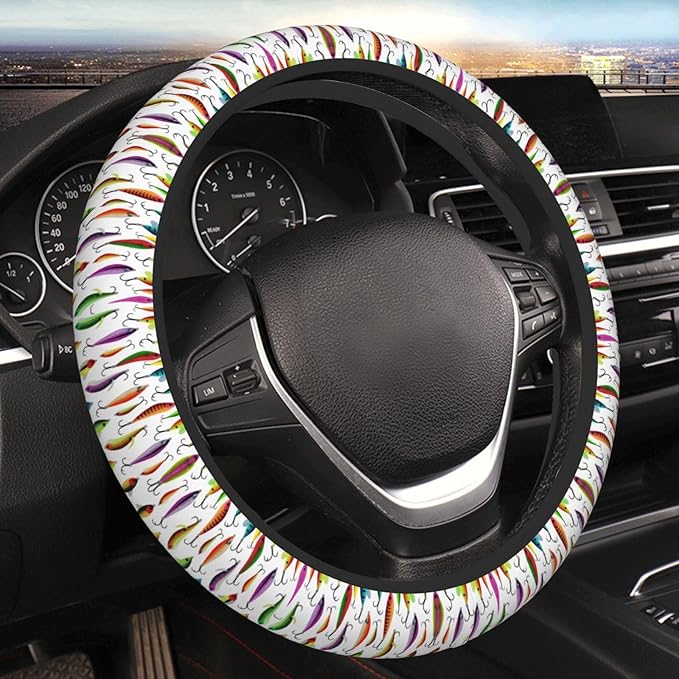 Neoprene Steering Wheel Cover Fishing Lure Pattern Car Steering Wheel Cover Universal Fit for Most Cars