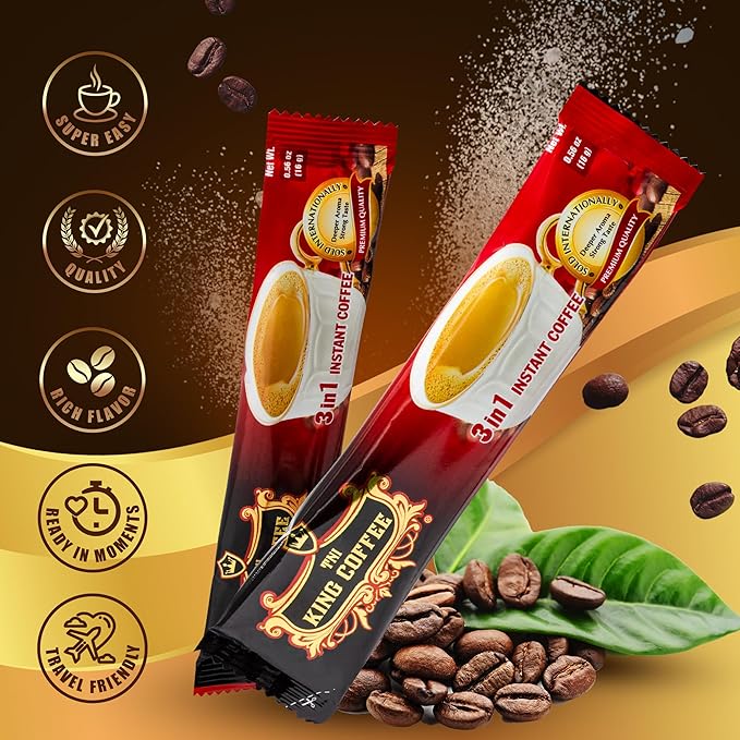 TNI King Coffee 3 in 1 Instant Vietnamese Coffee, 100 Single Serve Packets - Individual Pocket Size Sachet Sticks - Blended with Coffee, Cream Powder and Sugar - Bulk Size Pack