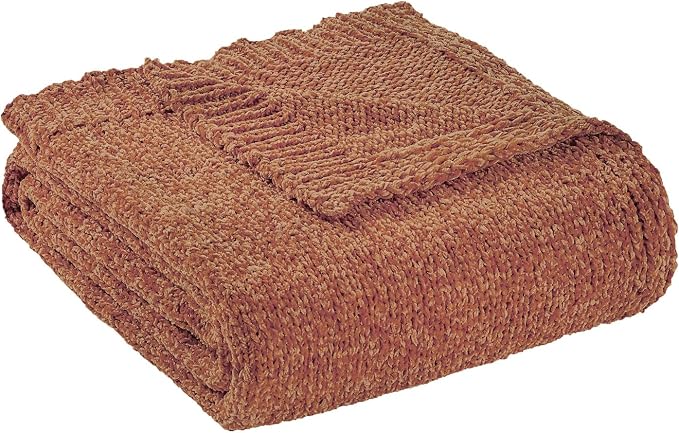 BOURINA Chenille Throw Blanket for Couch Sofa Chair Bed Home Decoration, Soft Warm Cozy Blanket for All Season（50" x 60", Coral）