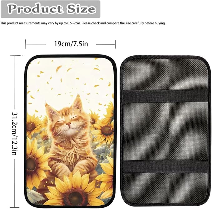 Floral Cat Car Center Console Cushion Pad Decorative Cute Armrest Box Cover Center Console Pad Non Slip SUV Vehicle Automotive Interior Decoration for Women