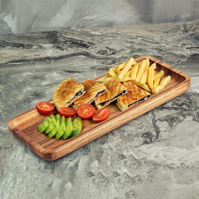 Anyvape Acacia Wood Serving Trays, Set of 3 Wooden Serving Platters for Home Decor, Food, Cheese, Fruit, Vegetables, Charcuterie, Appetizer Serving Tray(14 x 5.47 x 0.78 inches)