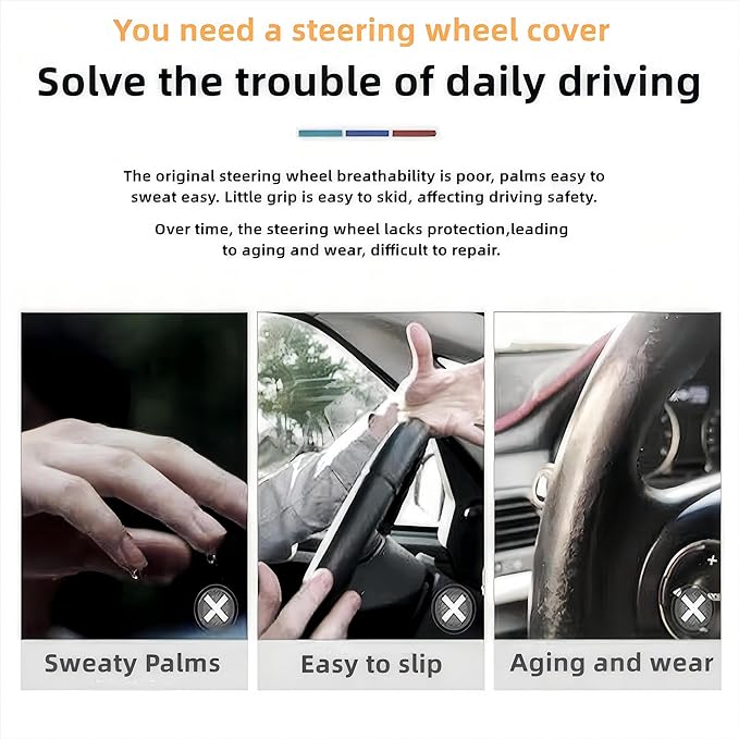 Leather Car Steering Wheel Cover with Anti-Slip Lining Universal 14.5-15 Inch (37-38 cm) Auto Microfiber Protector, Car Accessories for Most Cars, SUVs | Coffee