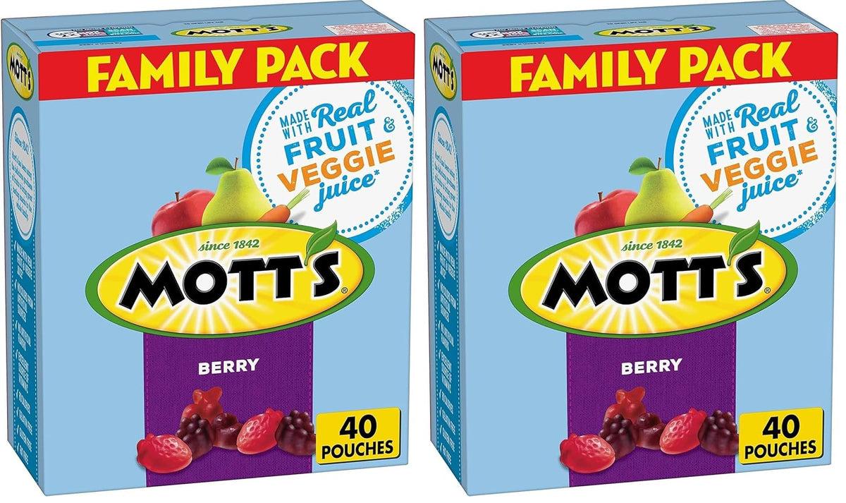 Mott's Fruit Flavored Snacks, Berry and Assorted Fruit, Gluten Free Snack, Value Pack, 22 Ct, 17.6 oz