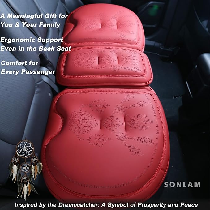 Car Seat Cushion – Dreamcatcher Inspired Design, Symbol of Prosperity & Luck – Premium Ergonomic Support for Hip & Lower Back Pain Relief (Front Seats (Red))