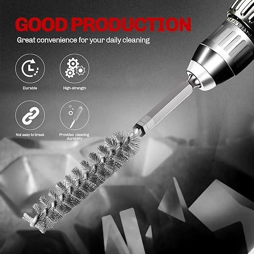 6PCS 304 Stainless Steel Bore Brush Copper Pipe Cleaner, Twisted Wire Drill Brush,1/4 Inch Hex Shank S2 Steel Handle, for Power Drill Plumbing Tools