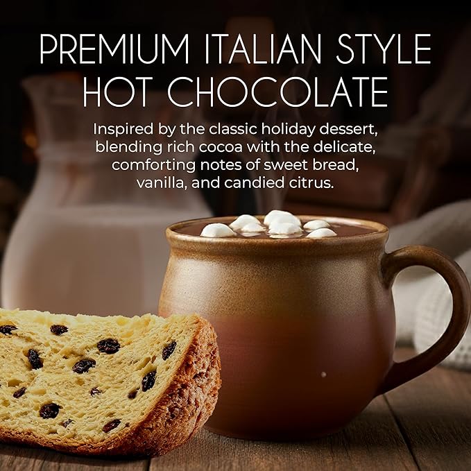 Cafe Garibaldi Premium Panettone Hot Chocolate - Instant Cocoa Mix with Cocoa Powder, Gluten-Free & GMO-Free, 8 Servings x 0.62oz Packets, Ideal Italian Hot Chocolate Gift