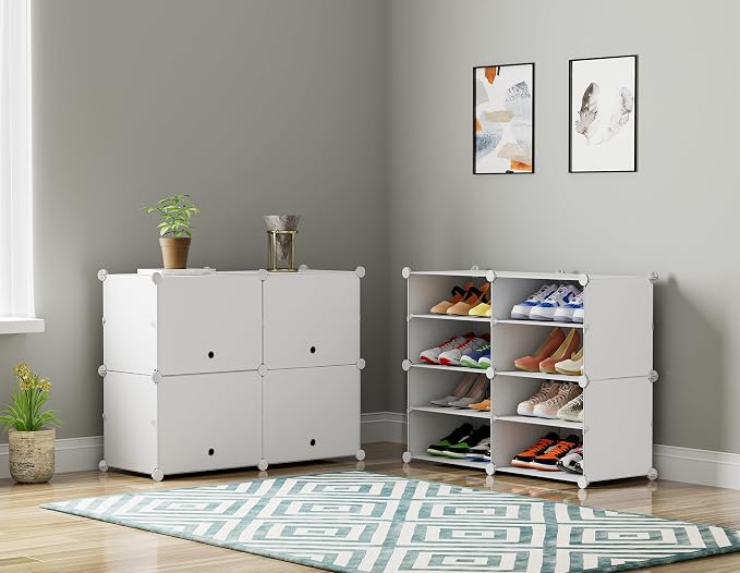 HOMIDEC Shoe Rack, 4 Tier Shoe Storage Cabinet 16 Pairs Plastic Shoe Organizer for Closet Hallway Bedroom Entryway