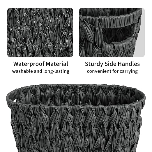 GRANNY SAYS Wicker Waste Basket, Waterproof Bathroom Trash Can, Decorative Boho Waste Baskets with Handles, Waste Basket for Bedroom, Office, 15 Liters/4 Gallons