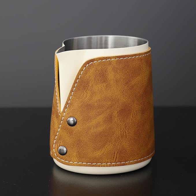 Handleless Milk Frothing Pitcher 450ml/15oz,304 Stainless steel Espresso Steaming Pitcher,milk frother cup,Milk Jug Cup,Latte Art(cream white)