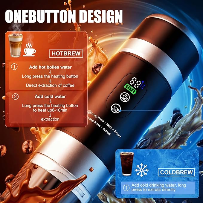 Portable Espresso Machine with Removable Battery, 20-Bar Mini Travel Coffee Maker, USB-C Self-Heating, 3-in-1 for Ground, Capsules & Pods (NS/DG), Car/Office/Home Use, 6.8-oz Compact Espresso Maker