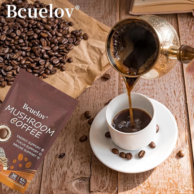 2 Bag Mushroom Coffee, Instant Coffee with 6 Adaptogenic Mushrooms (Lion’s Mane, Cordyceps, Shiitake, Turkey Tail) for Better Energy, Focus, Digestion & Immune Support