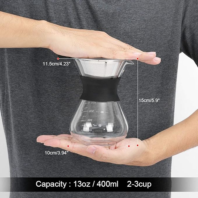 Coffee Maker Pot,Replacement Glass Carafe Airtight Cold Brew Iced Coffee Maker and Tea Infuser with Spout Brewing Glass Carafe with Removable Stainless Steel Filter Coffee maker Pot