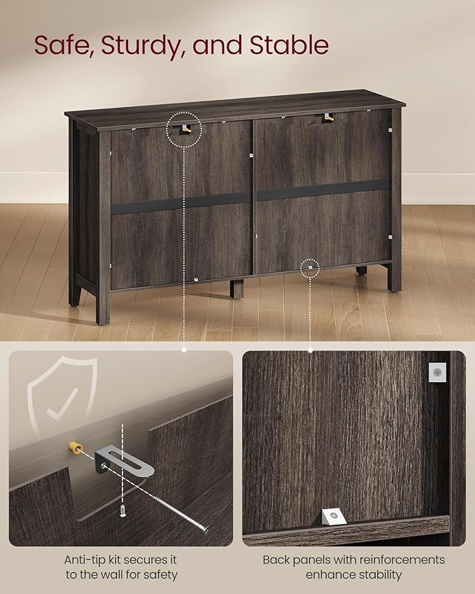 VASAGLE LIRY Collection - Buffet Cabinet, Coffee Bar Cabinet with 2 Drawers, Adjustable Shelves, Sideboard Storage with Cable Holes, Drawer Dividers, Taupe Brown UBBK381TA01S