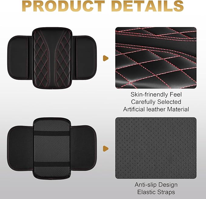Center Console Cover Fit for Clarity: Scratch and Wear Resistant Console Cover Leather with 2 Storage Bags -Upgraded Armrest Coverfor Car,Anti-Scratch Auto Armrest Pad Accessory （Black&Red