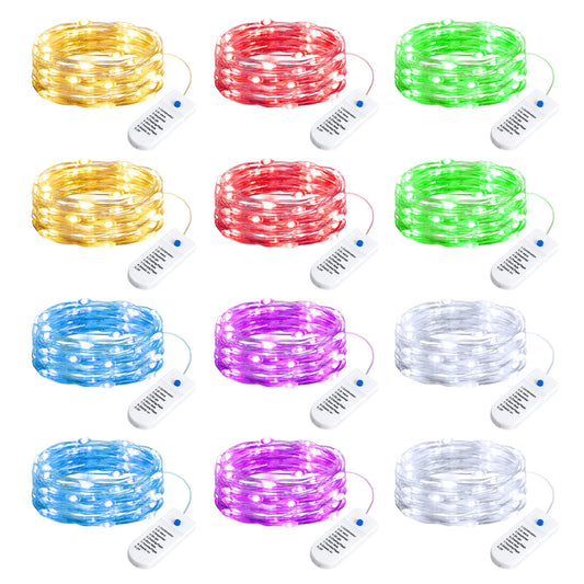 Minetom Fairy Lights 12 Pack, 20 LED, 7ft, Battery Operated, 8 Modes, Waterproof, 6 Colors, Copper Wire, Twinkle Lights for DIY Decor