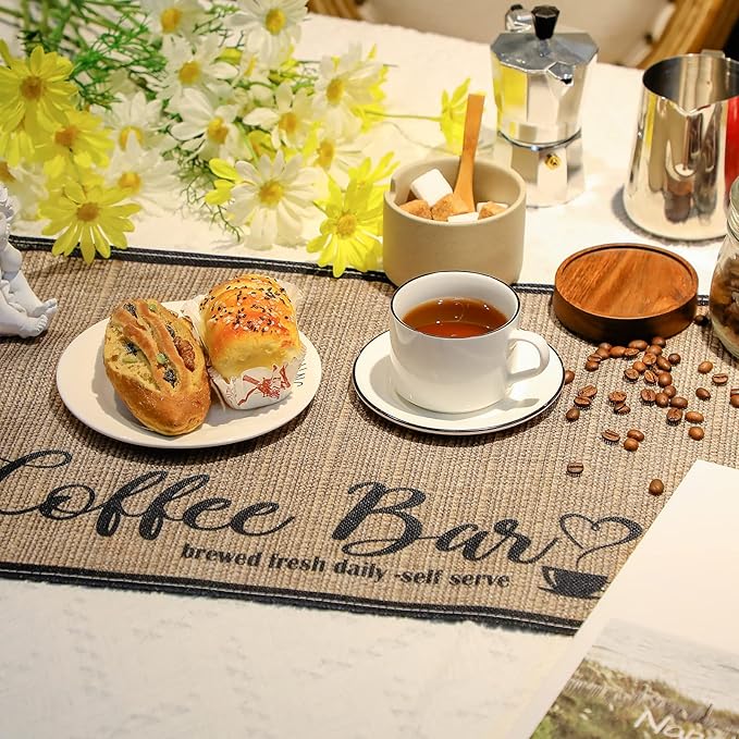 Cunhill 2 Pieces Coffee Bar Mat,Coffee Bar Accessories 20 x 14 Inch Coffee Bar Decoration Coffee Placemats for Coffee Machine, Coffee Bar, Countertops,Coffee Station Accessories(Coffee Time)