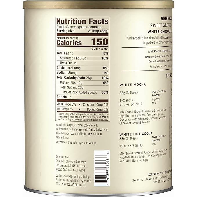 Ghirardelli Sweet Ground White Chocolate Flavor Powder, 3.12 lbs.