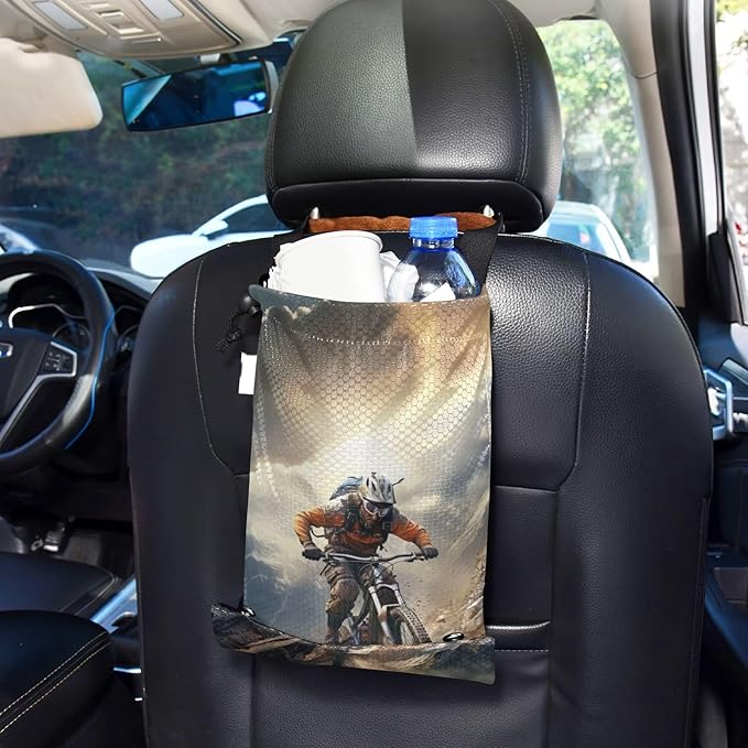 ALAZA Hanging Car Trash Bags Garbage Bag Trash Can for Back Seat Small Mountain Cycling Washable Storage Bag Retractable 2 Pack