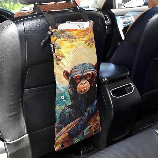 ALAZA Hanging Car Trash Bags Garbage Bag Trash Can for Back Seat Small Chimpanzee Gorilla 2 Washable Storage Bag Retractable 2 Pack