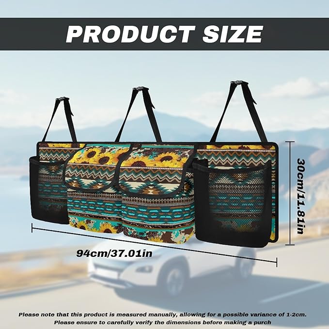 CLOHOMIN Aztec Tribal Trunk Organizer for Car Women Sunflower Car Organizer Backseat Hanging Storage Bag for SUV Vehicle Sedan Truck Foldable Car Cargo Storage Organizer