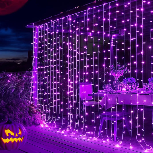 Dazzle Bright 300 LED Christmas Curtain String Lights, 8 Modes, Waterproof, Purple, Model CL-300CC