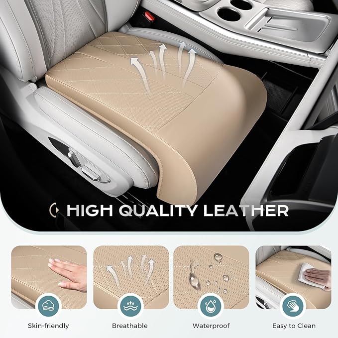 Coverado Car Seat Leg Extender, Leg Support Cushion, Car Leg Extension Cushion for Driver Seats, Universal Car Seat Extender Leg Support, Leather Car Seat Cushion for Long Driving (Beige)