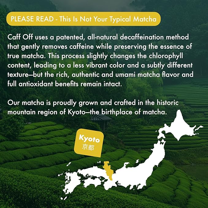 Caff Off Decaf Lemon Matcha Green Tea Powder From Japan – 3.52 oz / 100 g – Ceremonial Grade & Sugar-Free – No Fillers or Milk Powders – Naturally Decaffeinated Without Chemicals – Tested for Heavy Metals – First Harvest, Shade-Grown & Caffeine-Free Ma...