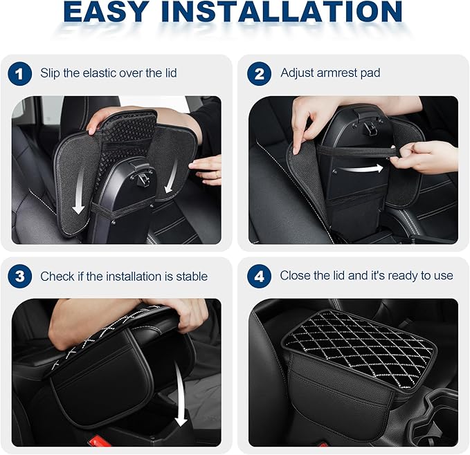 Armrest Cover with 2 Storage Bags Fit for VW/Volkswagen Atlas Faux Leather Car Center Console Cover with DiamondStorage Box Waterproof Arm Rest Covers(Black)