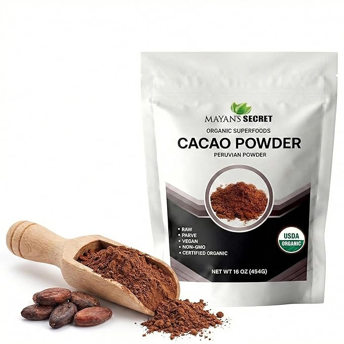 Mayan’s Secret - Organic Cocoa Powder Unsweetened - Raw Cacao Powder Organic Pure Dark Cacao for Smoothie, Coffee and Drink Mixes - Non-Alkalized, Vegan & Gluten Free (1 Pound - Pack of 1)