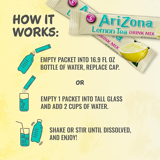 AriZona Lemon Tea - On-the-Go Powdered Drink Mix, 0.07oz 120 Count - 10ct Boxes (Pack of 12)