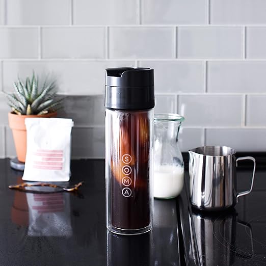 SOMA Double Wall Glass Tea and Coffee Cold Brew Bottle, Black, 12oz (SM18501K)
