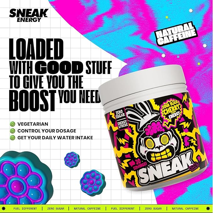 SNEAK Energy Drink Powder | Super Sour Cherry | No Sugar. No Nasties. Just Natural Caffeine, Focus-Boosting Nootropics | 30 Servings