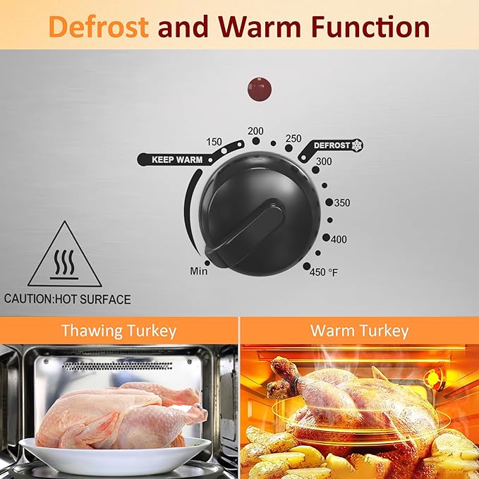 Sunvivi Electric Roaster,20 Quart Roasting Oven with Self-Basting Lid Removable Pan,Turkey Roaster Oven with 150 to 450F Temperature Control Cool-Touch Handles,Silver